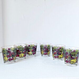 6 Vintage Mid Century Modern El Mercer cocktail glasses fruit design